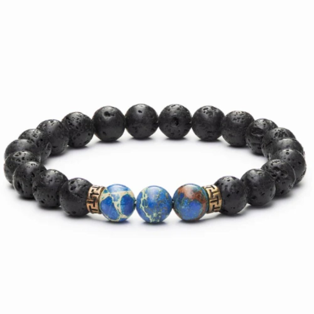 Diffuser Bracelet with Blue Regalite and Lava Beads and Copper accent